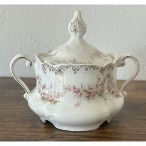 Irma ZS & Co Bavaria Porcelain Pink Roses Sugar‎ Bowl W/Lid